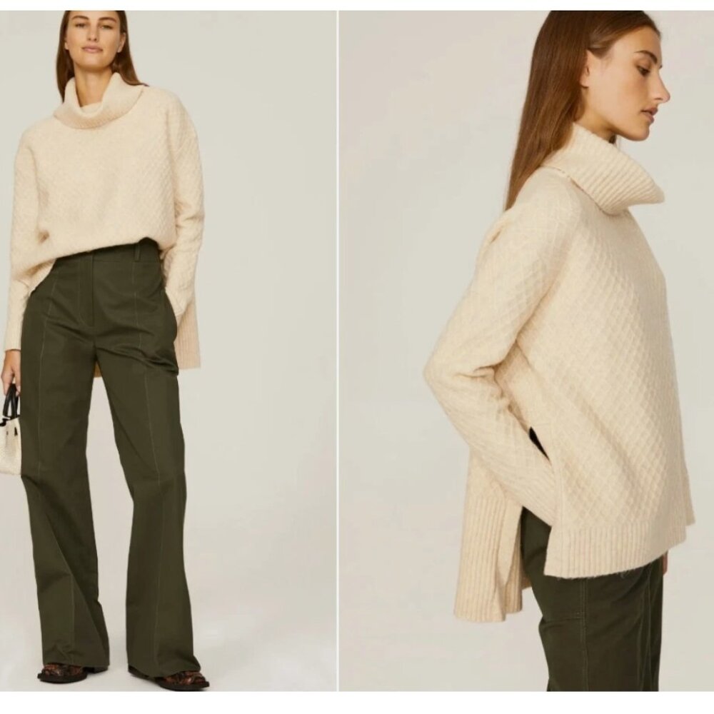 Adam Lippes Marled Turtleneck Sweater Chunky Knit Textured Ivory Soft‎